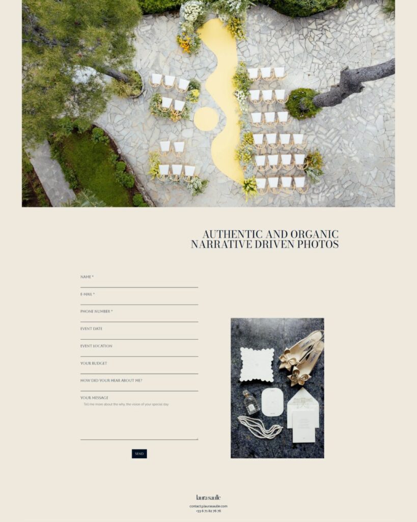 site internet pour photographe page contact